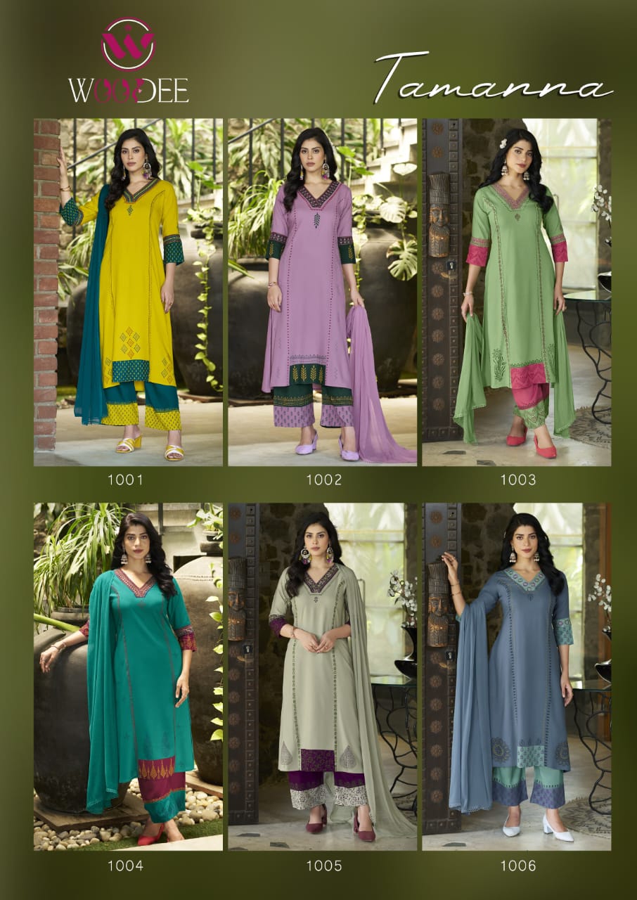 Tamanna By Woodee Rayon Online Kurti With Bottom Dupatta Wholesale